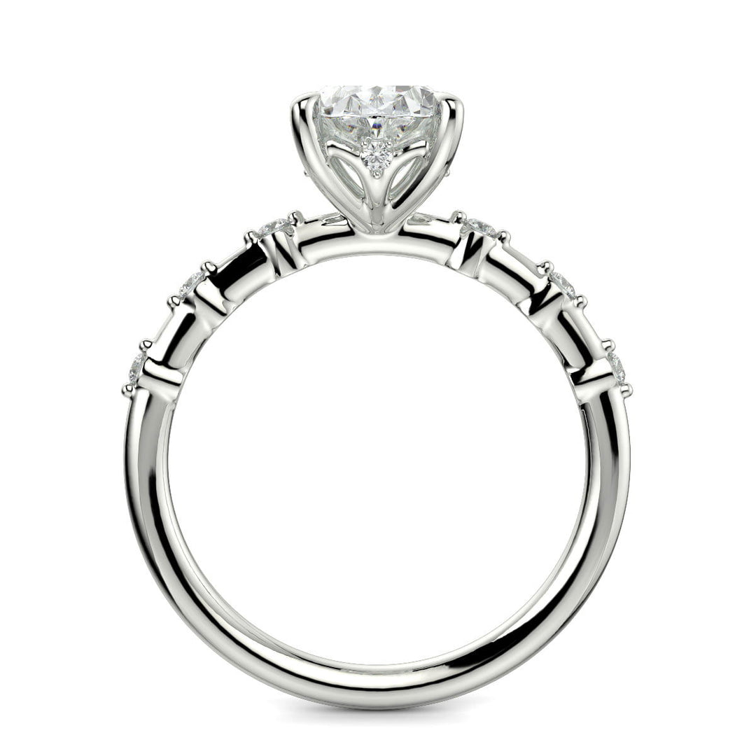 Ariana Oval Cut Pave 4 Prong Petite Engagement Ring Setting - Nivetta