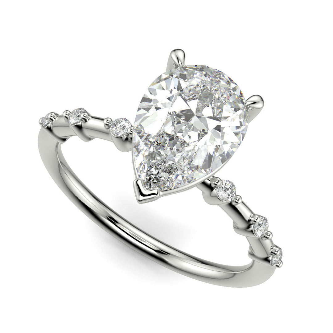 Ariana Pear Cut Pave 4 Prong Petite Engagement Ring Setting - Nivetta