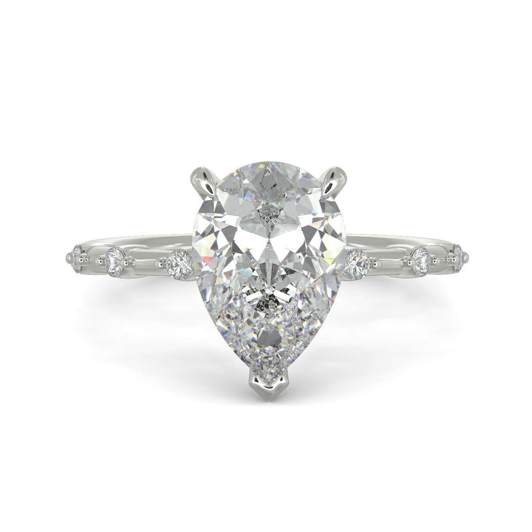 Ariana Pear Cut Pave 4 Prong Petite Engagement Ring Setting - Nivetta