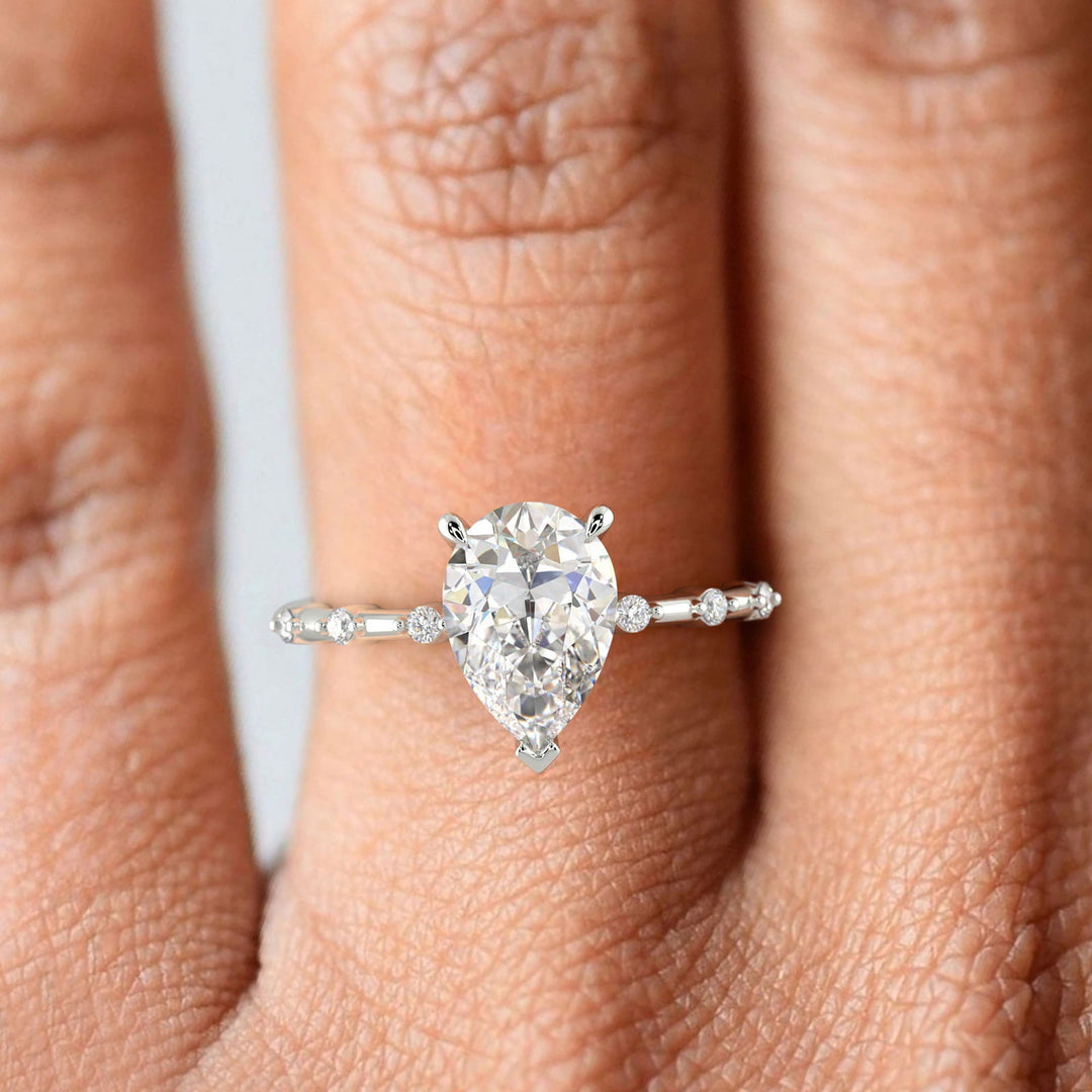 Ariana Pear Cut Pave 4 Prong Petite Engagement Ring Setting - Nivetta
