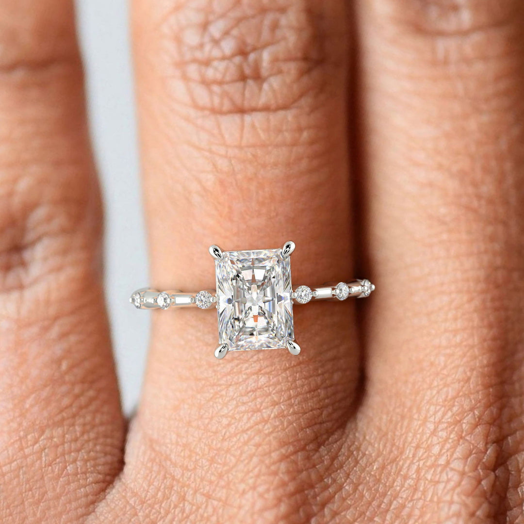 Ariana Radiant Cut Pave 4 Prong Petite Engagement Ring Setting - Nivetta