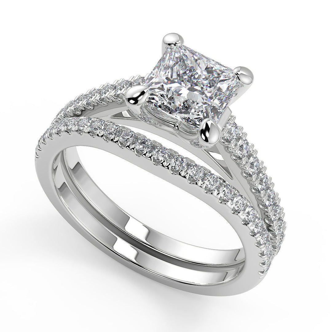 Ashlynn 4 Prong Cathedral Pave Princess Cut Diamond Engagement Ring - Nivetta