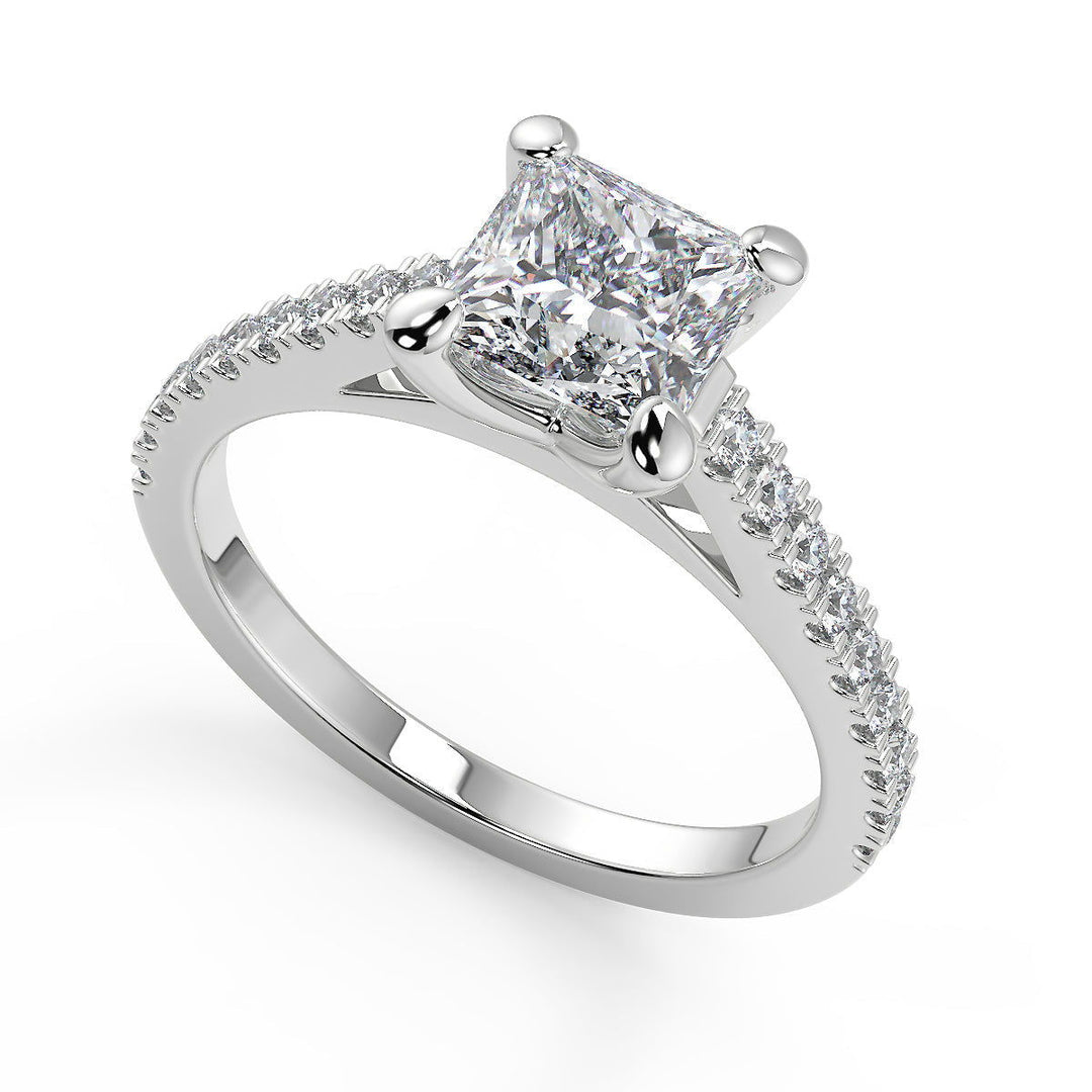 Ashlynn 4 Prong Cathedral Pave Princess Cut Diamond Engagement Ring - Nivetta