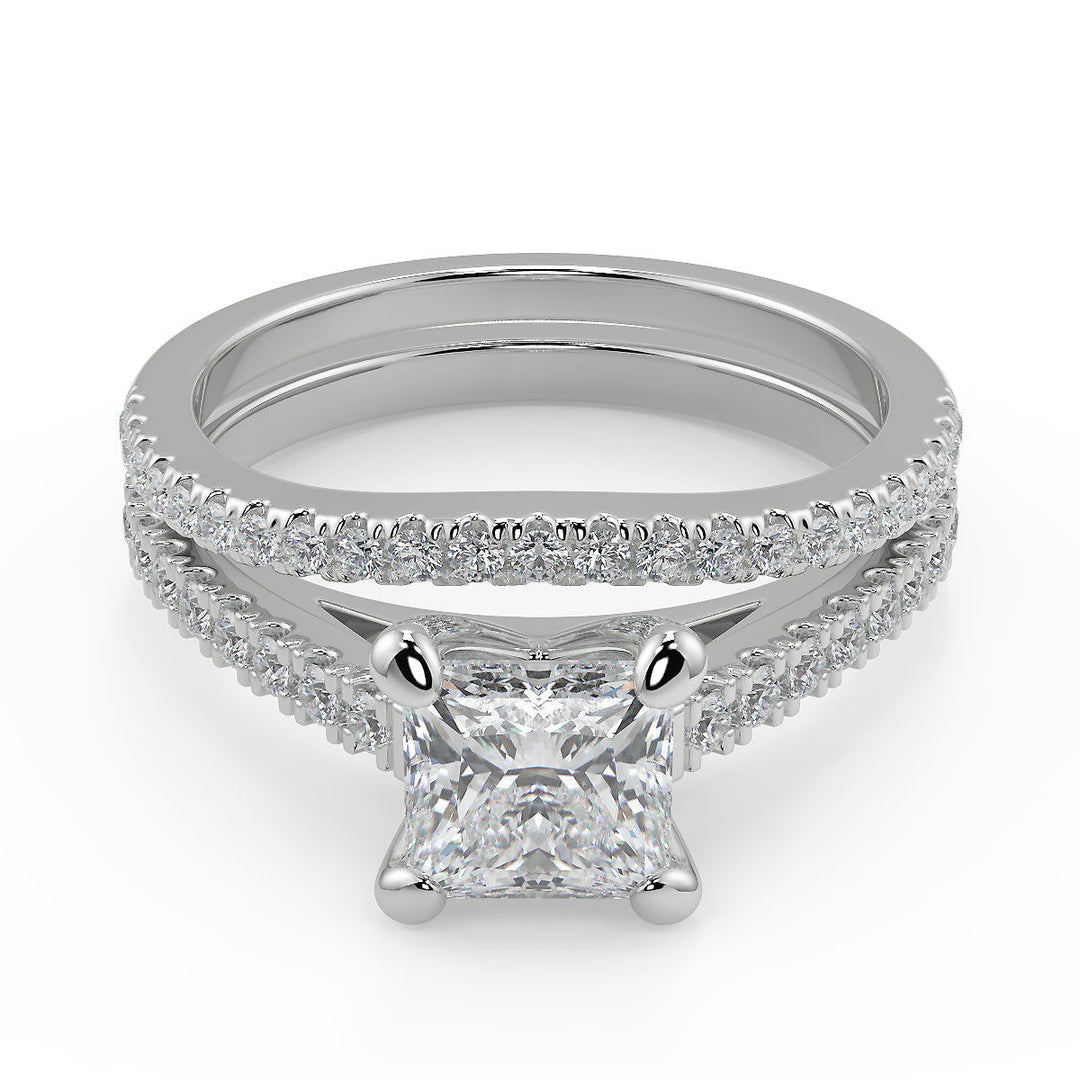 Ashlynn 4 Prong Cathedral Pave Princess Cut Diamond Engagement Ring - Nivetta