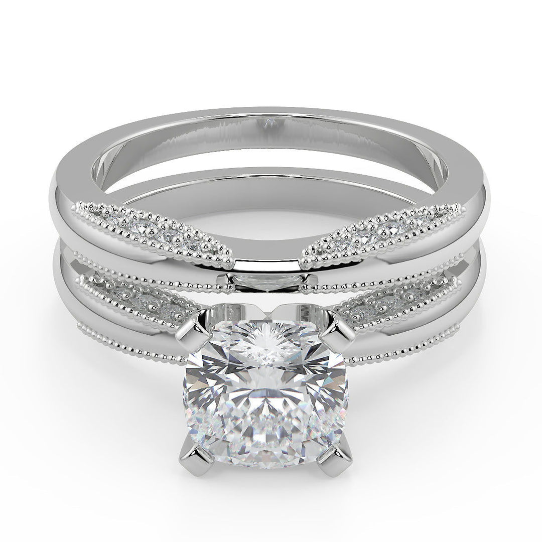 Ashtyn Milgrain 4 Prong Cushion Cut Diamond Engagement Ring - Nivetta