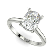 Aurora Cushion Cut Pave Hidden Halo 4 Prong Cathedral Engagement Ring Setting - Nivetta