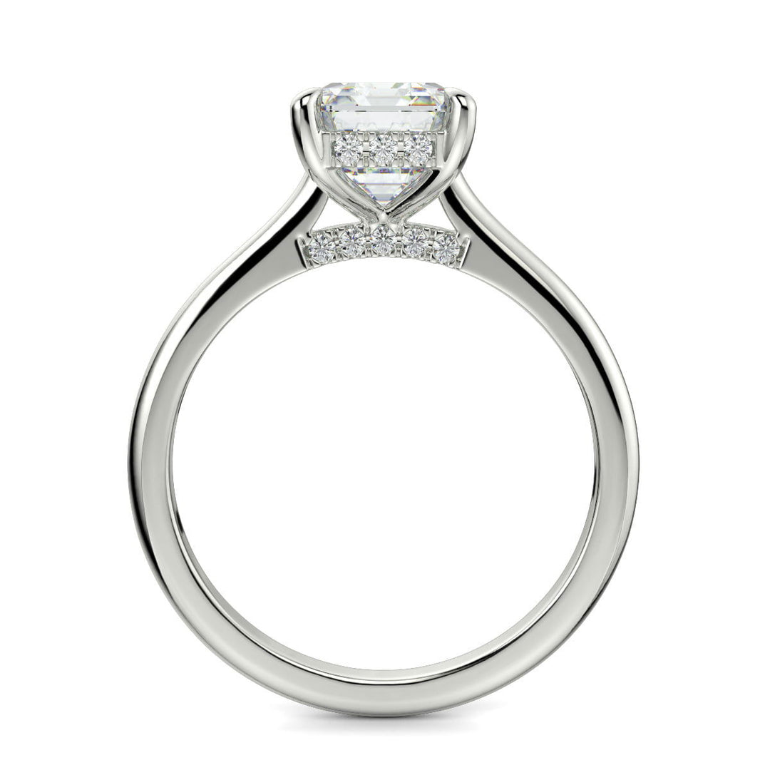 Aurora Emerald Cut Pave Hidden Halo 4 Prong-Cathedral Engagement Ring Setting - Nivetta