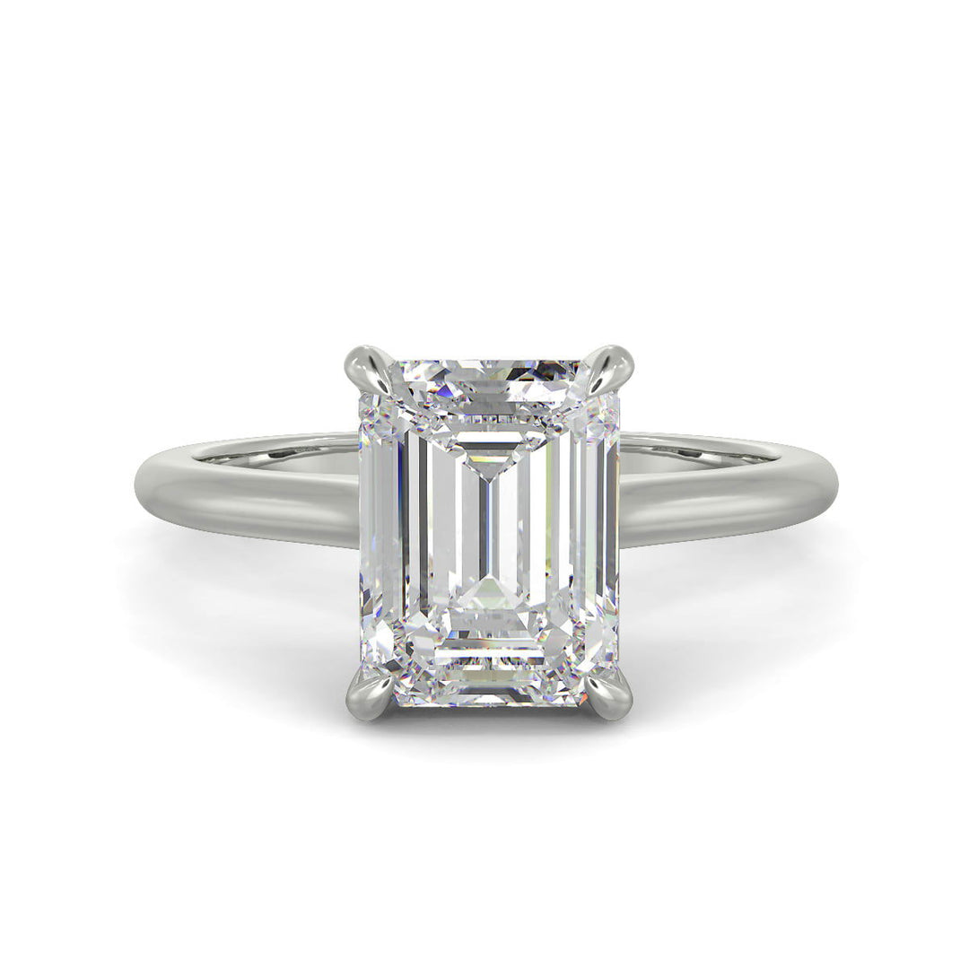 Aurora Emerald Cut Pave Hidden Halo 4 Prong-Cathedral Engagement Ring Setting - Nivetta