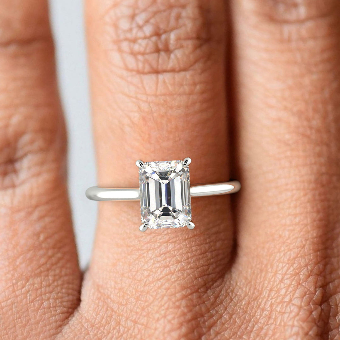 Aurora Emerald Cut Pave Hidden Halo 4 Prong-Cathedral Engagement Ring Setting - Nivetta