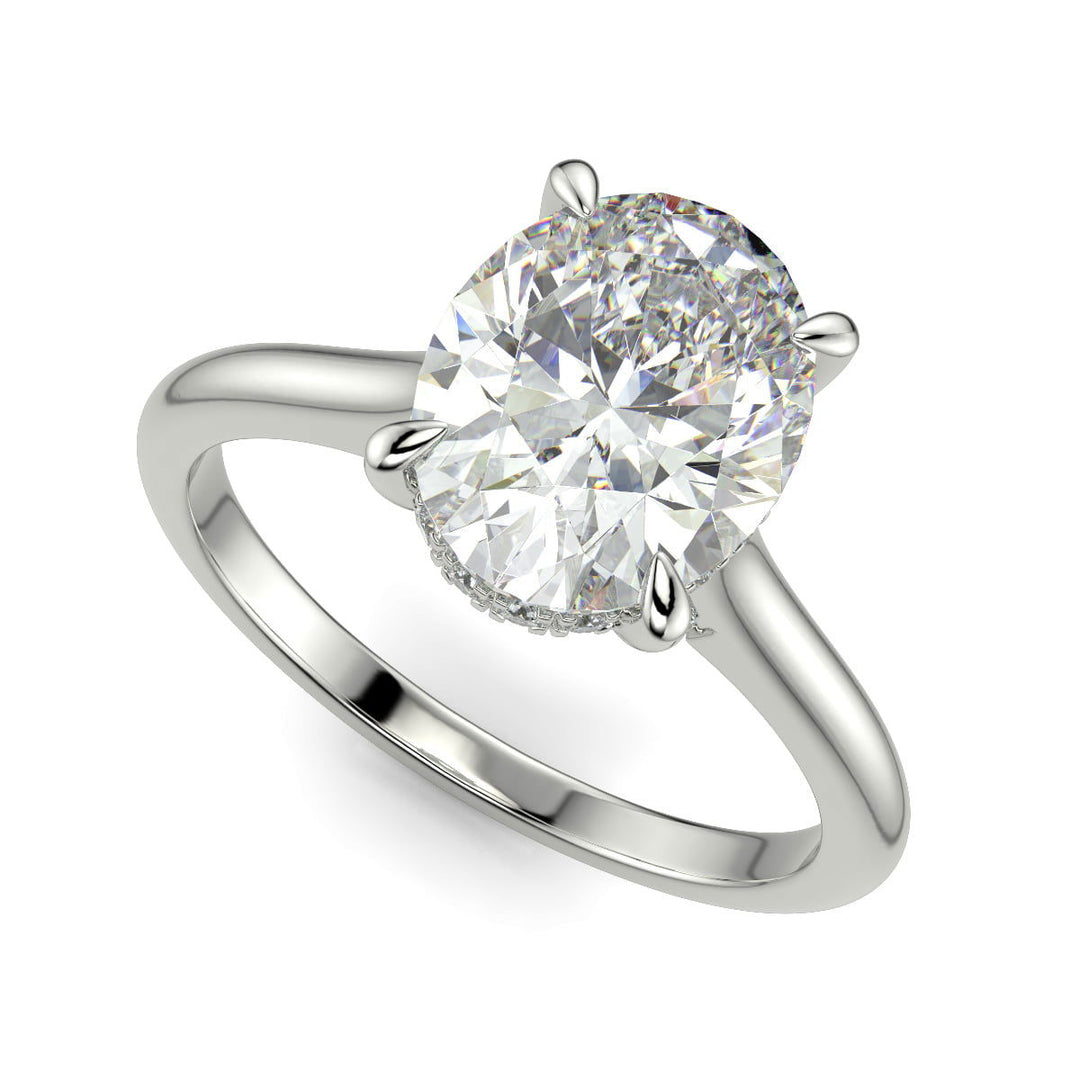 Aurora Oval Cut Pave Halo 4 Prong Cathedral Engagement Ring - Nivetta