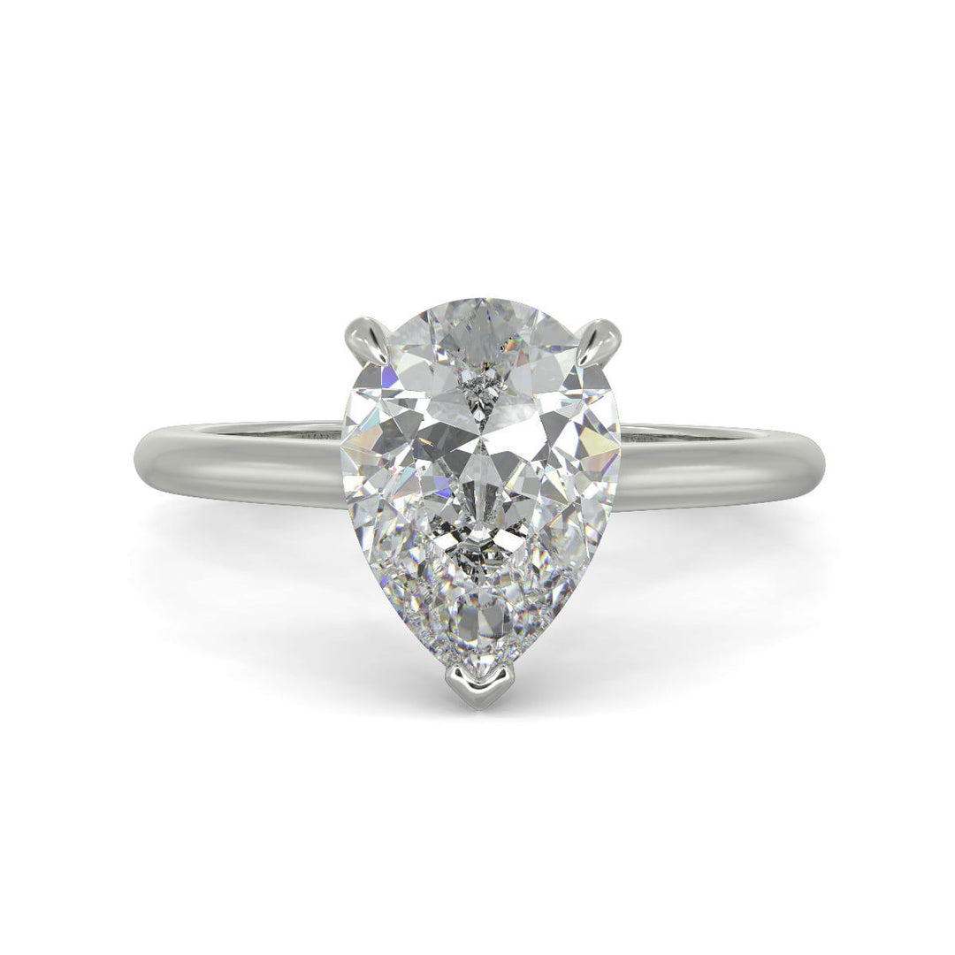 Aurora Pear Cut Pave Hidden Halo 4 Prong Cathedral Engagement Ring Setting - Nivetta