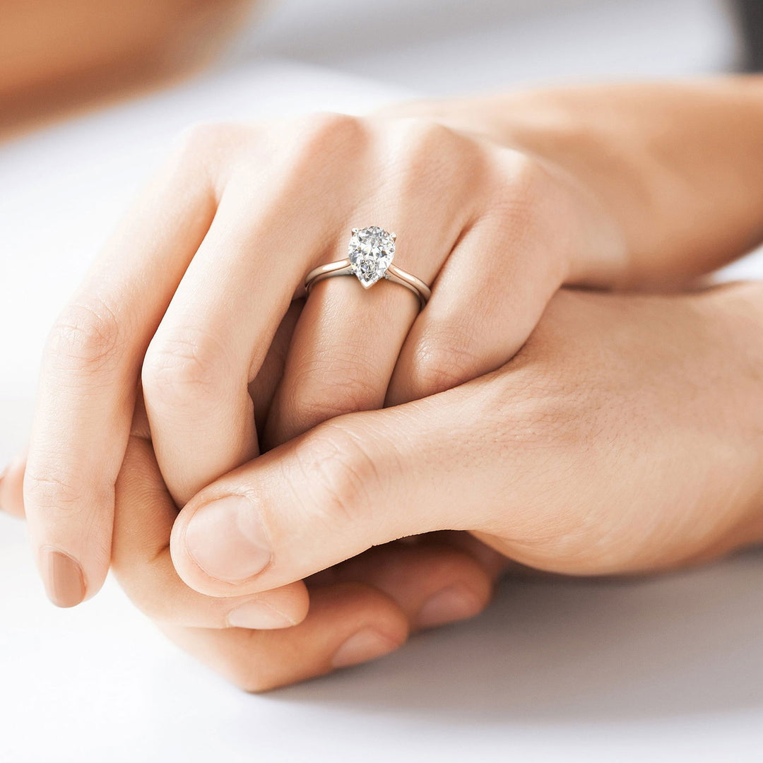 Aurora Pear Cut Pave Hidden Halo 4 Prong Cathedral Engagement Ring Setting - Nivetta