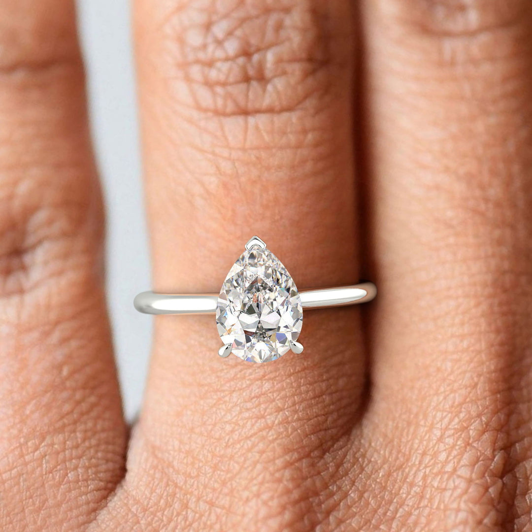 Aurora Pear Cut Pave Hidden Halo 4 Prong Cathedral Engagement Ring Setting - Nivetta