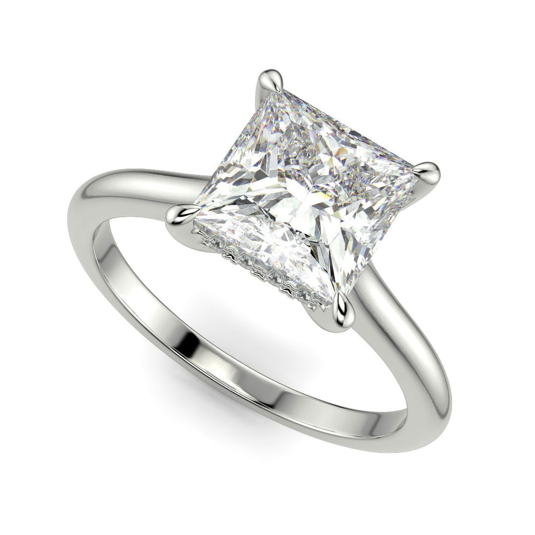 Aurora Princess Cut Pave Hidden Halo 4 Prong Cathedral Engagement Ring Setting - Nivetta