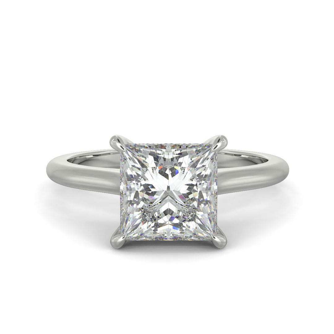 Aurora Princess Cut Pave Hidden Halo 4 Prong Cathedral Engagement Ring Setting - Nivetta