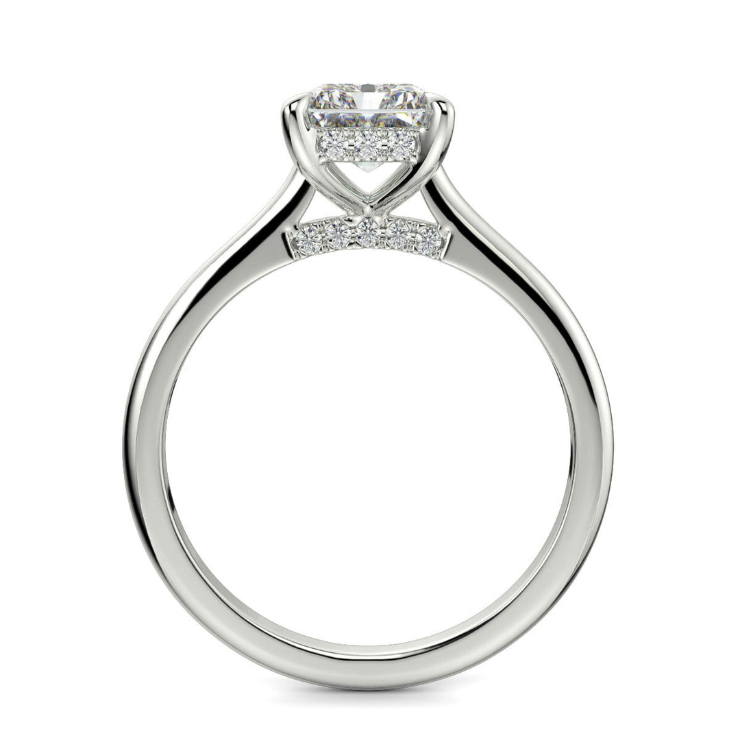 Aurora Radiant Cut Pave Hidden Halo 4 Prong Cathedral Engagement Ring Setting - Nivetta