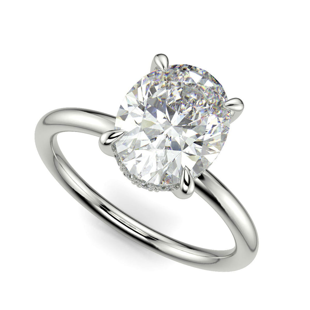 Ava Oval Cut Pave Hidden Halo 4 Prong Engagement Ring Setting - Nivetta