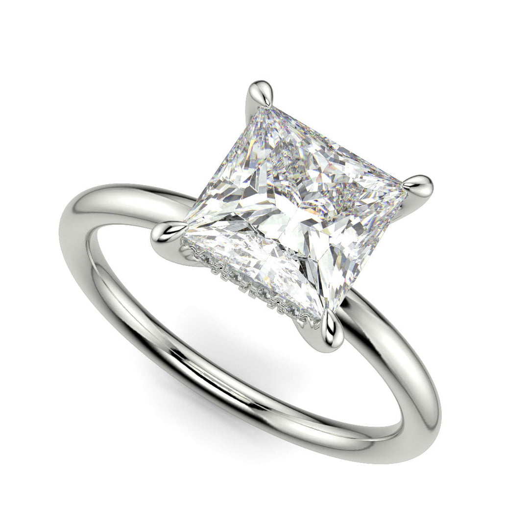 Ava Princess Cut Pave Hidden Halo 4 Prong Engagement Ring Setting - Nivetta