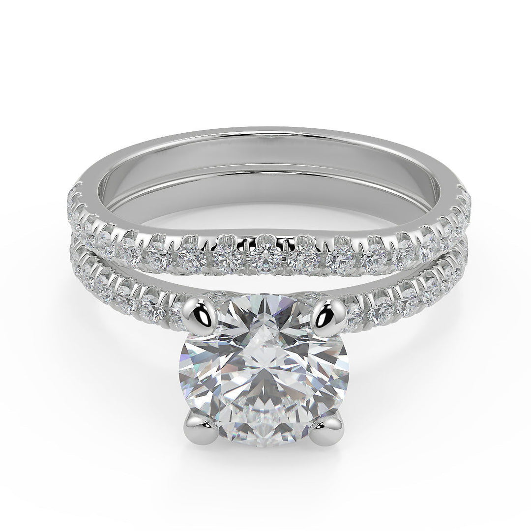 Averi French Pave Flush Fit 4 Prong Round Cut Diamond Engagement Ring - Nivetta