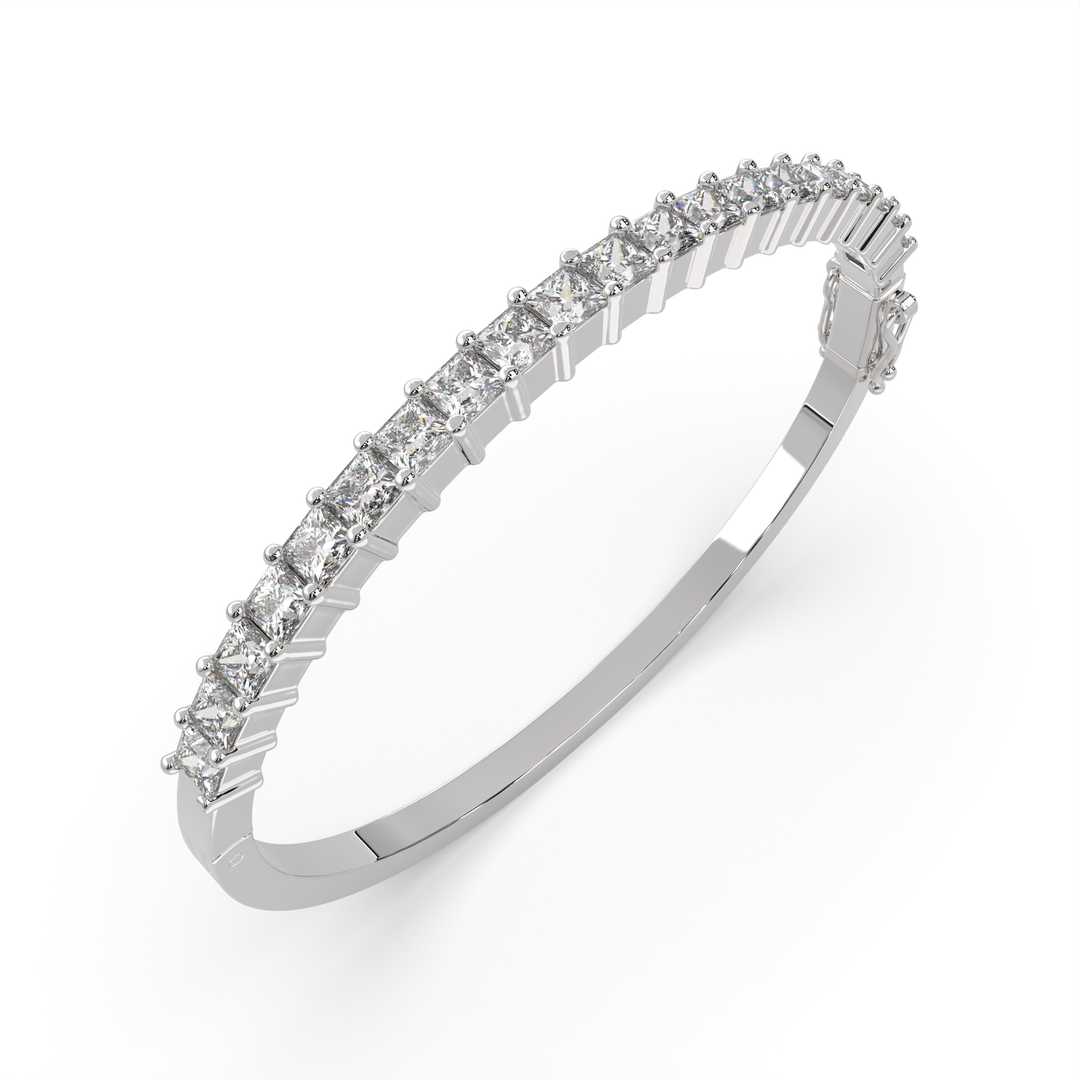 Thessaly Princess Cut Diamond Bangle Bracelet Shared Prong Hinged (4 ctw)