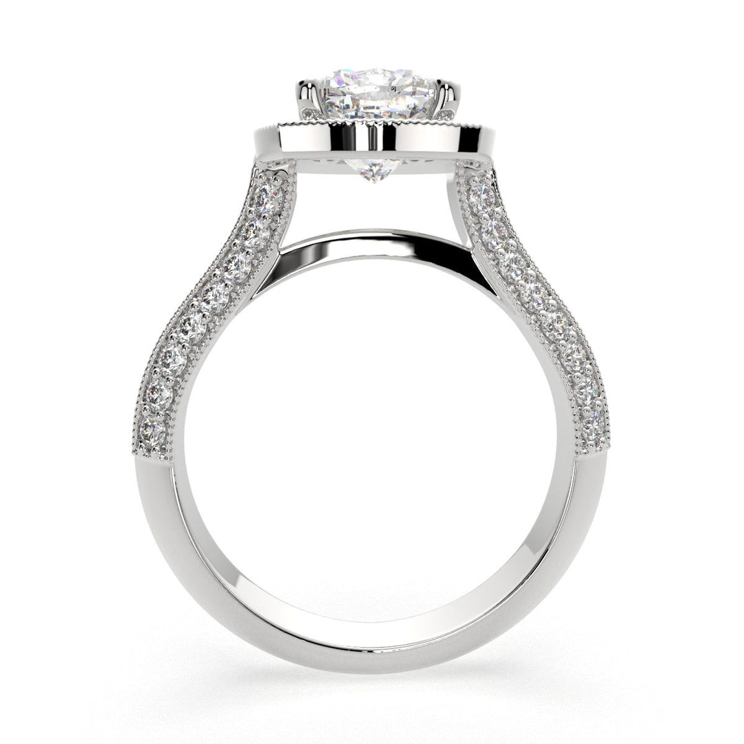 Beatrice Cushion Cut Halo Pave Knife Edge Milgrain Engagement Ring Setting - Nivetta