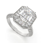 Load image into Gallery viewer, Beatrice Emerald Cut Halo Pave Knife Edge Milgrain Engagement Ring Setting - Nivetta
