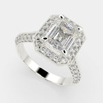 Load image into Gallery viewer, Beatrice Emerald Cut Halo Pave Knife Edge Milgrain Engagement Ring Setting - Nivetta
