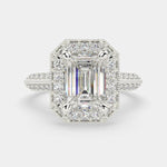 Load image into Gallery viewer, Beatrice Emerald Cut Halo Pave Knife Edge Milgrain Engagement Ring Setting - Nivetta
