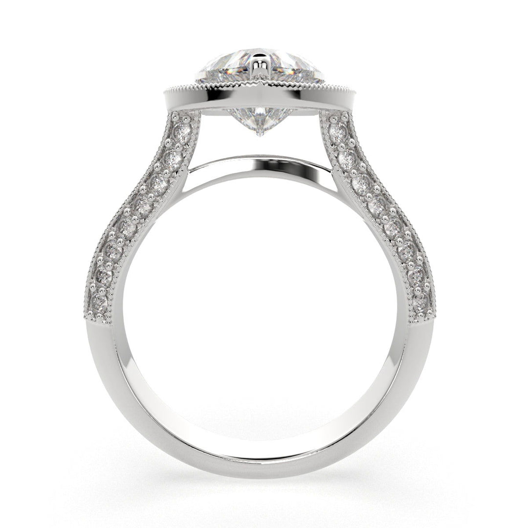 Beatrice Heart Cut Halo Pave Knife Edge Milgrain  Engagement Ring Setting - Nivetta