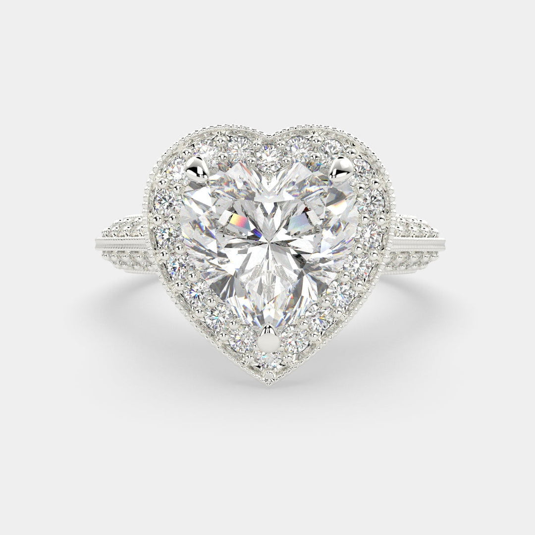 Beatrice Heart Cut Halo Pave Knife Edge Milgrain  Engagement Ring Setting - Nivetta