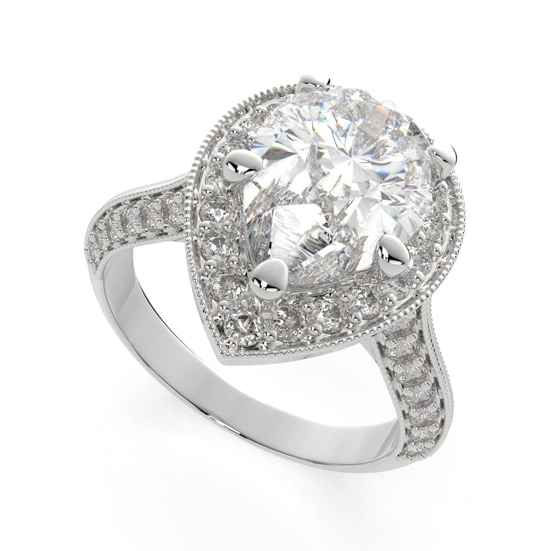 Beatrice Pear Cut Halo Pave Knife Edge Milgrain  Engagement Ring Setting - Nivetta