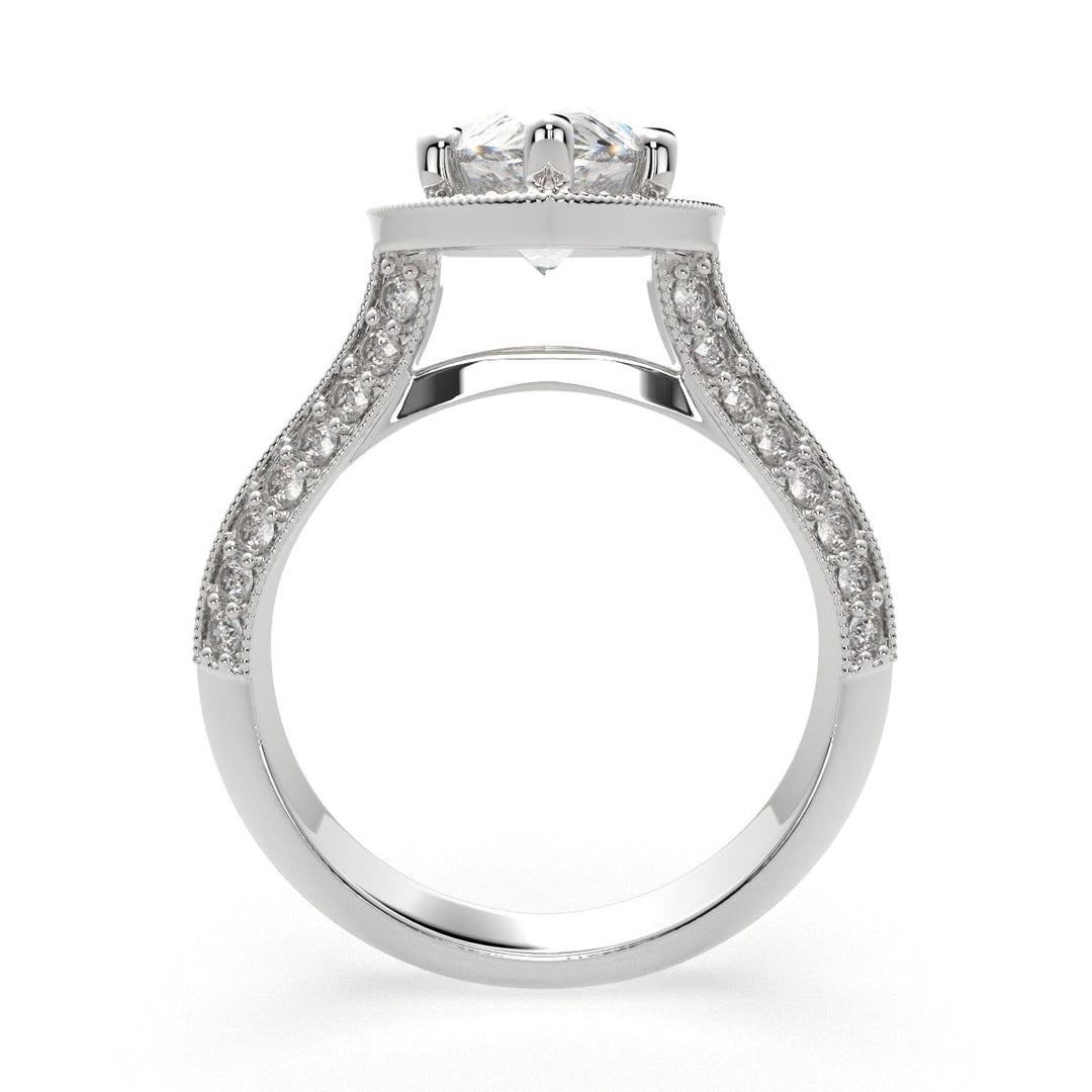 Beatrice Pear Cut Halo Pave Knife Edge Milgrain  Engagement Ring Setting - Nivetta