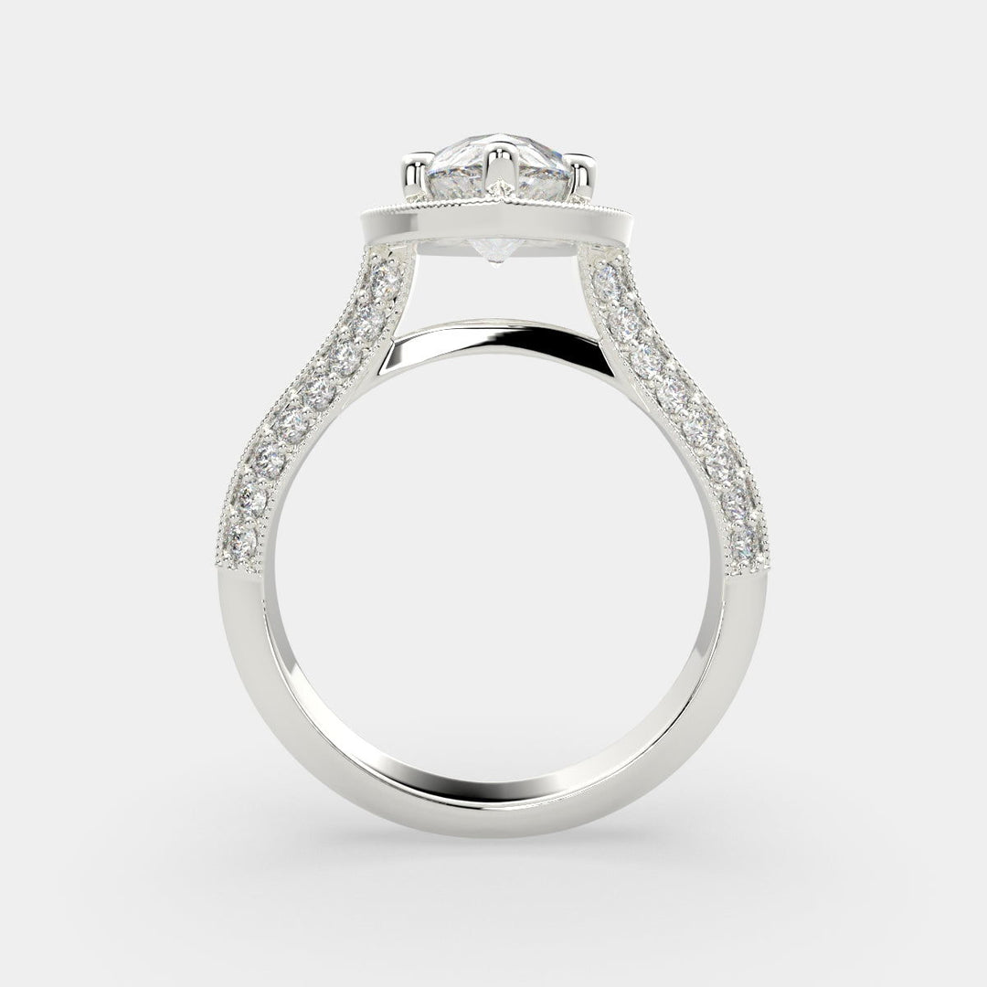 Beatrice Pear Cut Halo Pave Knife Edge Milgrain  Engagement Ring Setting - Nivetta