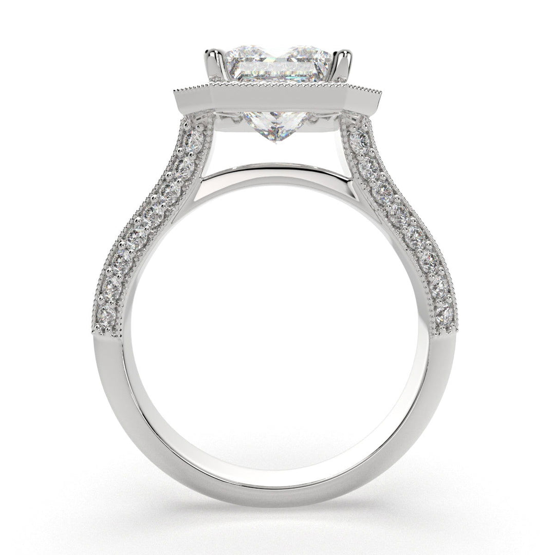 Beatrice Princess Cut Halo Pave Knife Edge Milgrain  Engagement Ring Setting - Nivetta