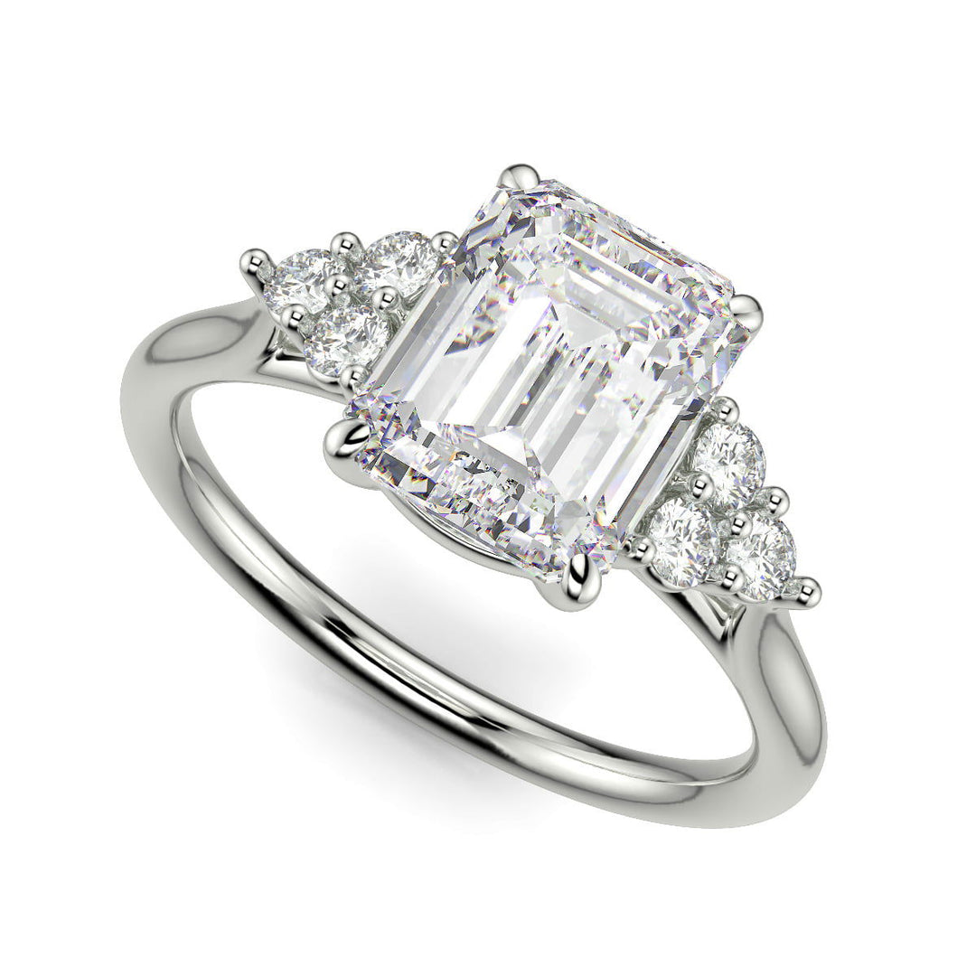 Brisa Emerald Cut Pave Cluster 4 Prong Engagement Ring Setting - Nivetta