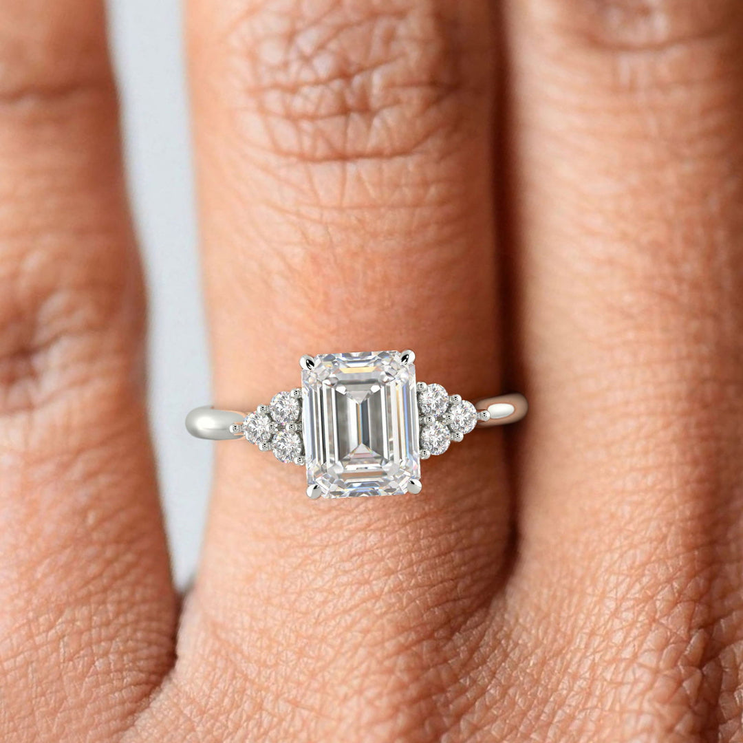 Brisa Emerald Cut Pave Cluster 4 Prong Engagement Ring Setting - Nivetta