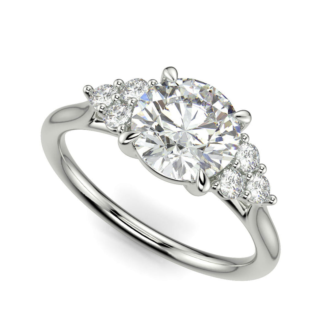 Brisa Round Cut Pave Cluster 4 Prong Engagement Ring Setting - Nivetta