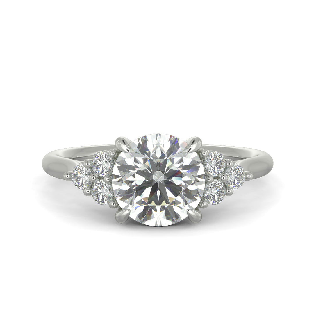 Brisa Round Cut Pave Cluster 4 Prong Engagement Ring Setting - Nivetta