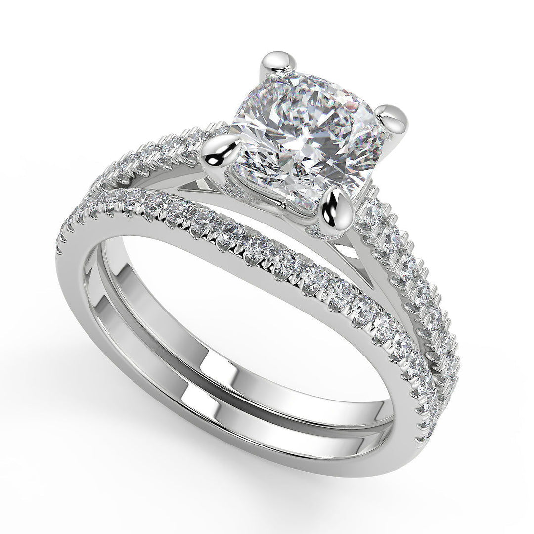 Camilla 4 Prong Cathedral Pave Cushion Cut Diamond Engagement Ring - Nivetta