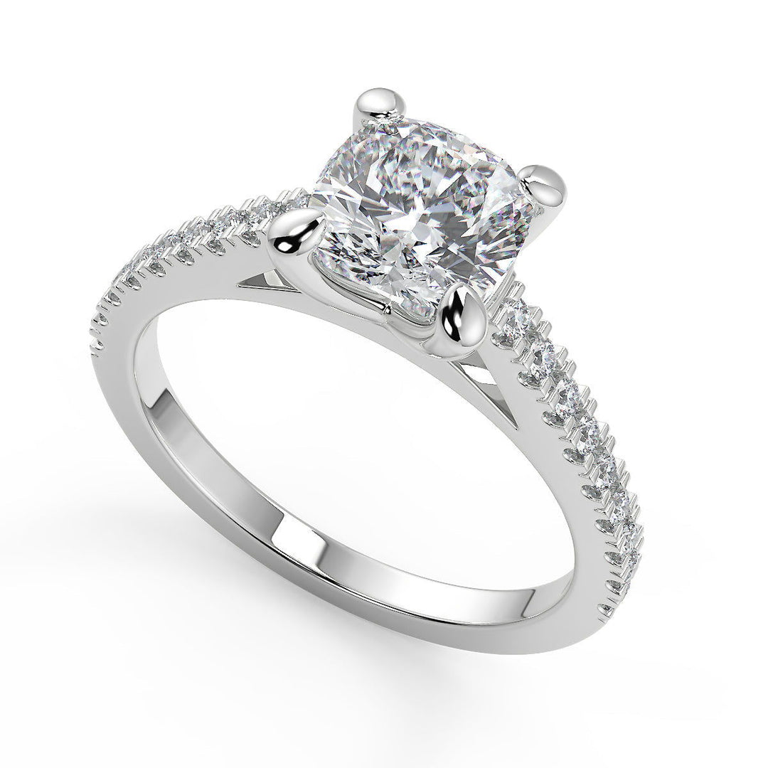 Camilla 4 Prong Cathedral Pave Cushion Cut Diamond Engagement Ring - Nivetta