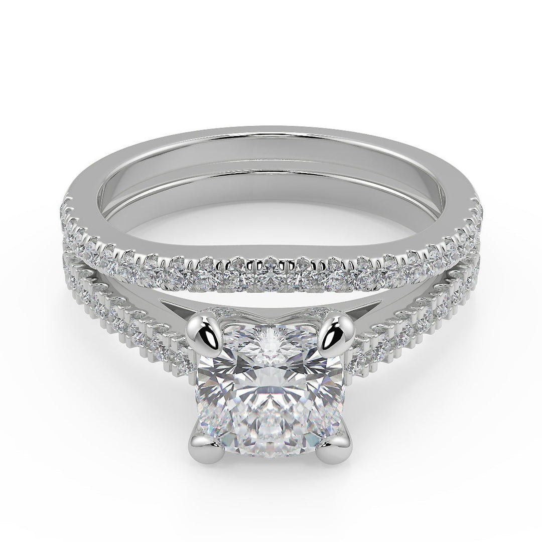 Camilla 4 Prong Cathedral Pave Cushion Cut Diamond Engagement Ring - Nivetta