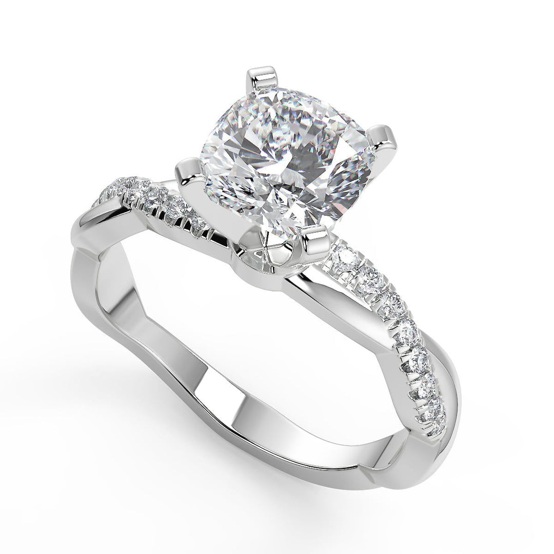 Carina Petite twist Pave Cushion Cut Diamond Engagement Ring - Nivetta