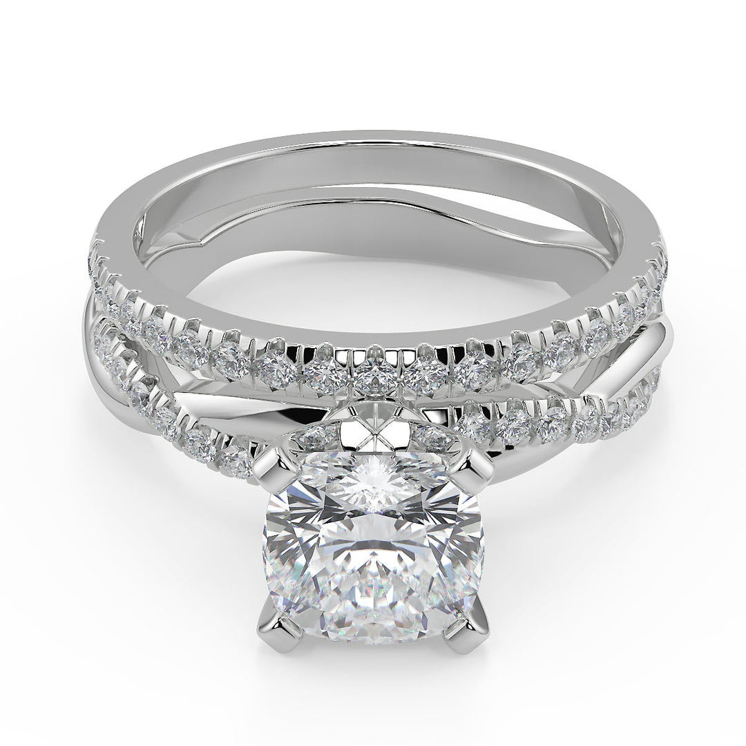 Carina Petite twist Pave Cushion Cut Diamond Engagement Ring - Nivetta