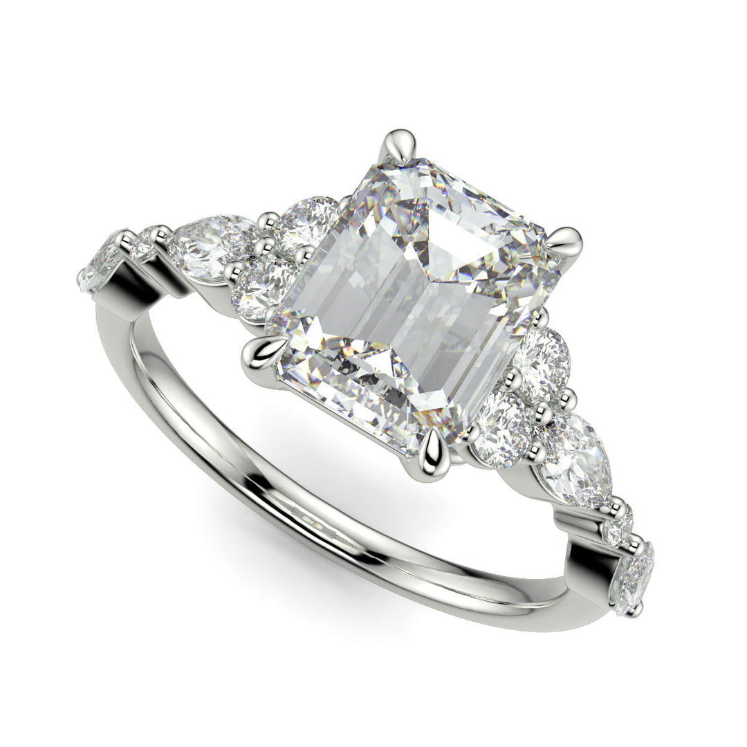 Carissa Emerald Cut Pave Shared Prong Claw Set Engagement Ring Setting - Nivetta