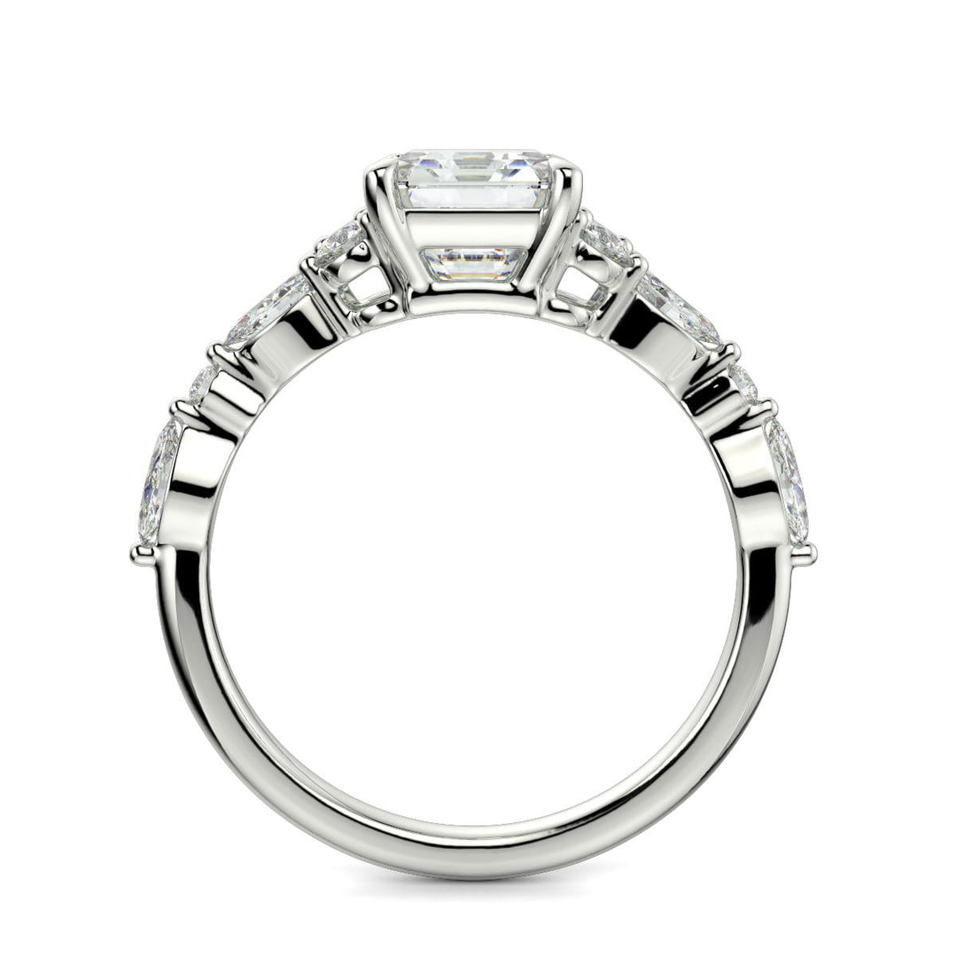 Carissa Emerald Cut Pave Shared Prong Claw Set Engagement Ring Setting - Nivetta