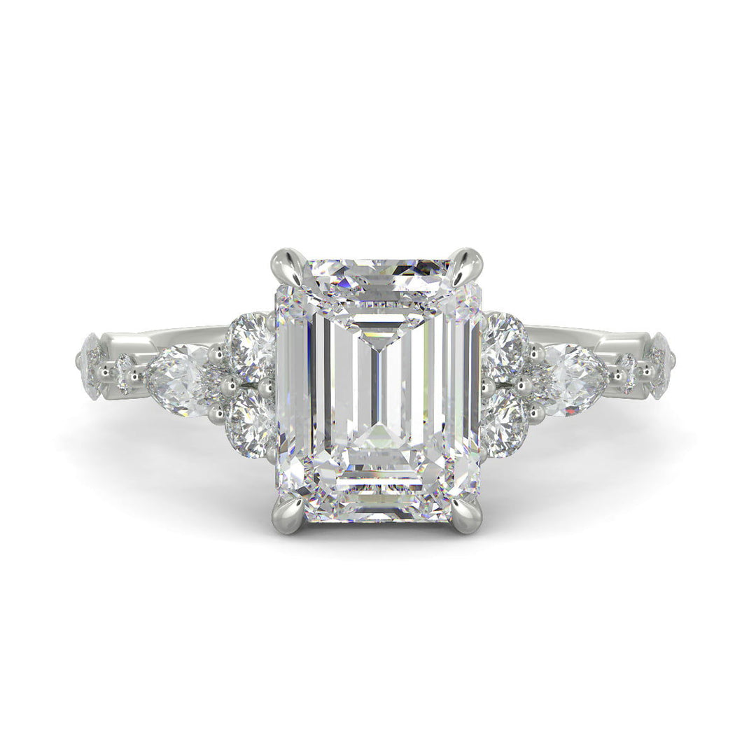 Carissa Emerald Cut Pave Shared Prong Claw Set Engagement Ring Setting - Nivetta