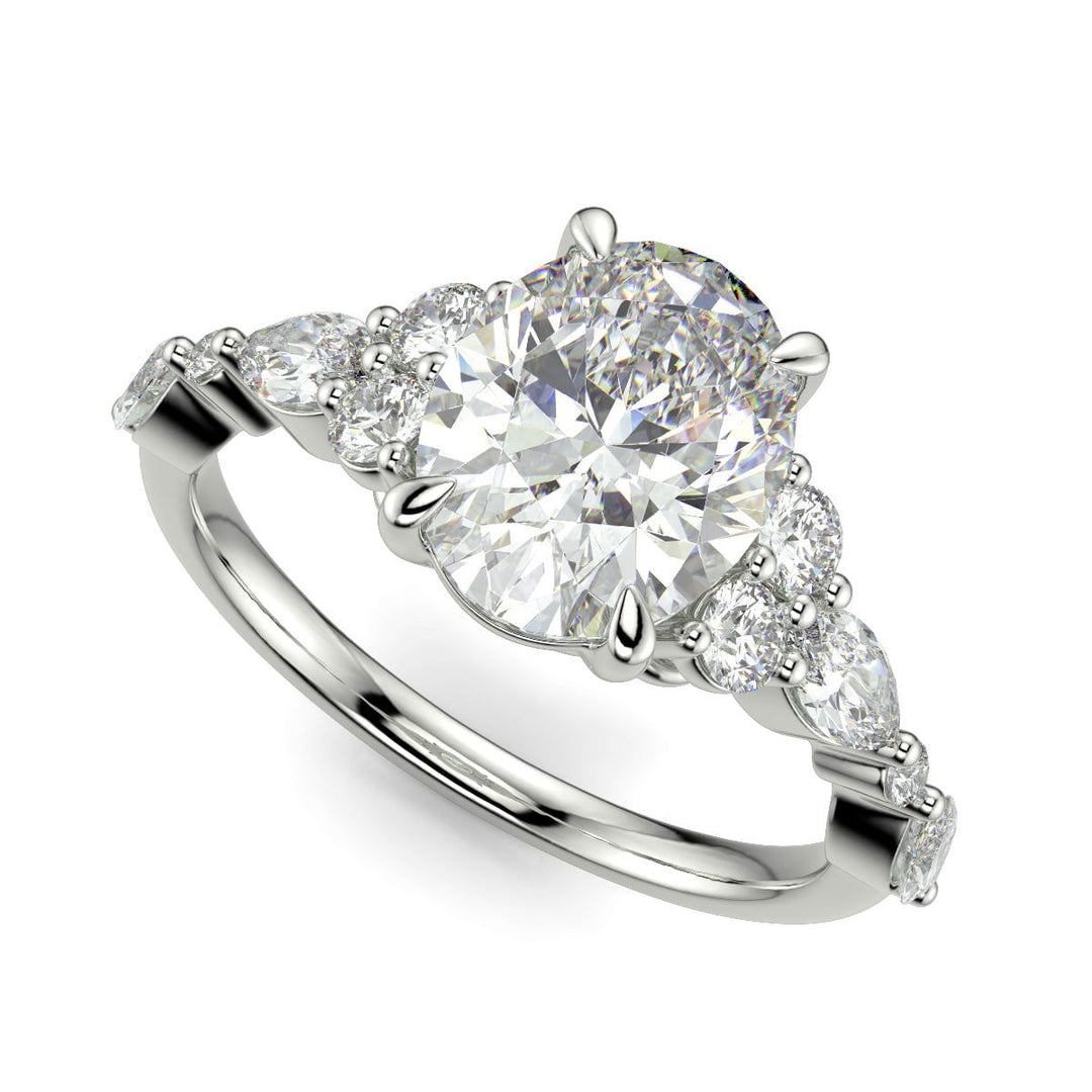 Carissa Oval Cut Pave Shared Prong Claw Set Engagement Ring Setting - Nivetta