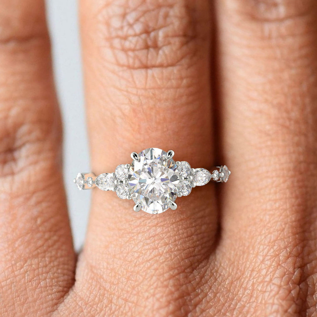 Carissa Oval Cut Pave Shared Prong Claw Set Engagement Ring Setting - Nivetta