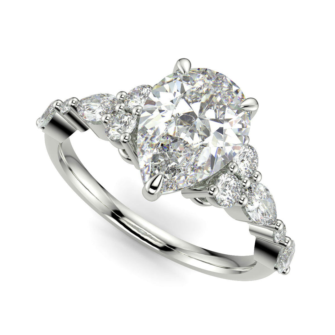 Carissa Pear Cut Pave Shared Prong Claw Set Engagement Ring Setting - Nivetta