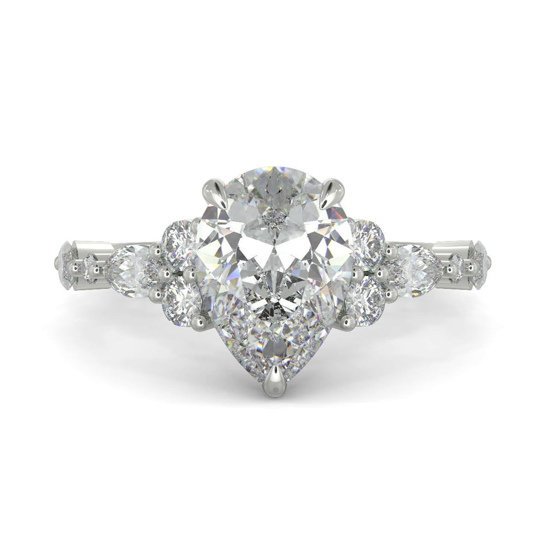 Carissa Pear Cut Pave Shared Prong Claw Set Engagement Ring Setting - Nivetta